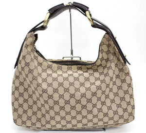 Gucci Brown Hobo Leather Handbag Canvas GG
